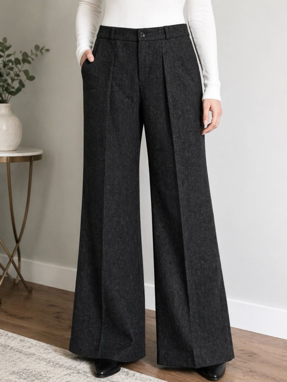 Banana Republic Black Wool Wide Leg Trouser Pants Size 8 NWOT